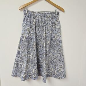Talbots Skirt Womens 2 Petite Midi Pull-On Blue Peasant Floral Cottage Preppy